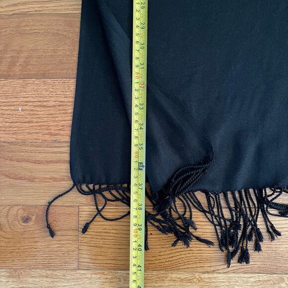 Black Scarf w/ Fringe Womens One Size Minimalist Casual Basic Simple Soft Wrap - Picture 7 of 7